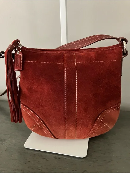 Coach Suede Burgundy SoHo crossbody Bag with Tassel