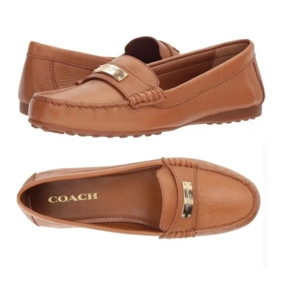 COACH Fredrica Camel Colored Pebble Grain Leather Loafers Flats Size 6.5B