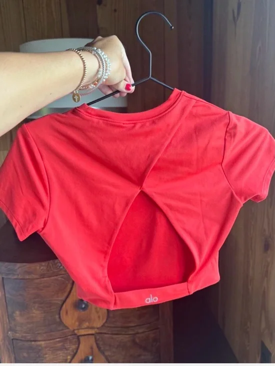 ALO Yoga Red Short Sleeve Open-Back Crop Top