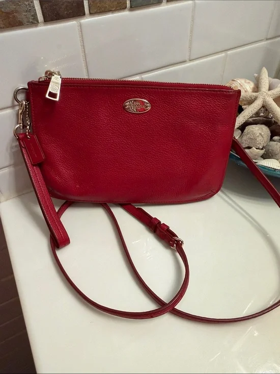 Coach Red Leather Crossbody Bag with Gold Accent