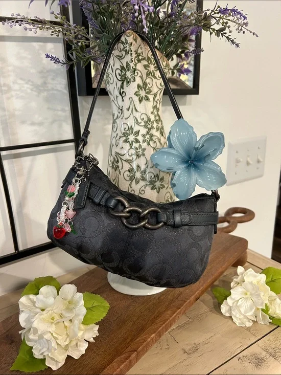 Coach Black Jacquard Shoulder Bag with Chunky Chain
