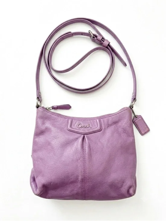 Coach Ashley Purple Leather Pleated Swingpack Crossbody Shoulder Bag EUC CLEAN