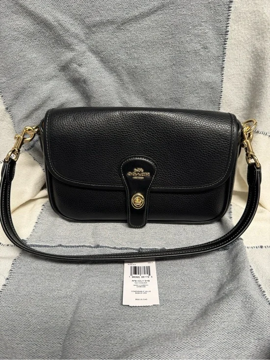 Coach Black Pebbled Leather  Shoulder/crossbody Bag with Gold Hardware
