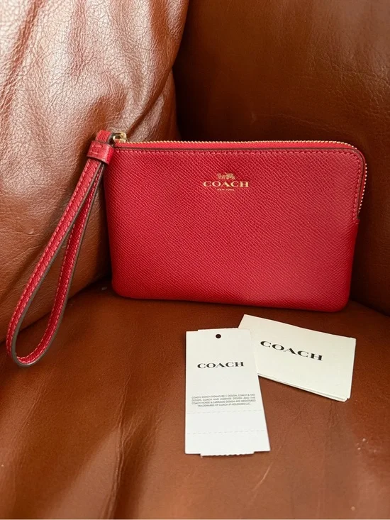 Coach Red Leather Zipper Wristlet