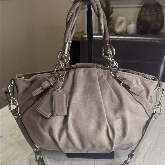 Elegant Shimmery Taupe Coach Madison Sophia Leather Handbag