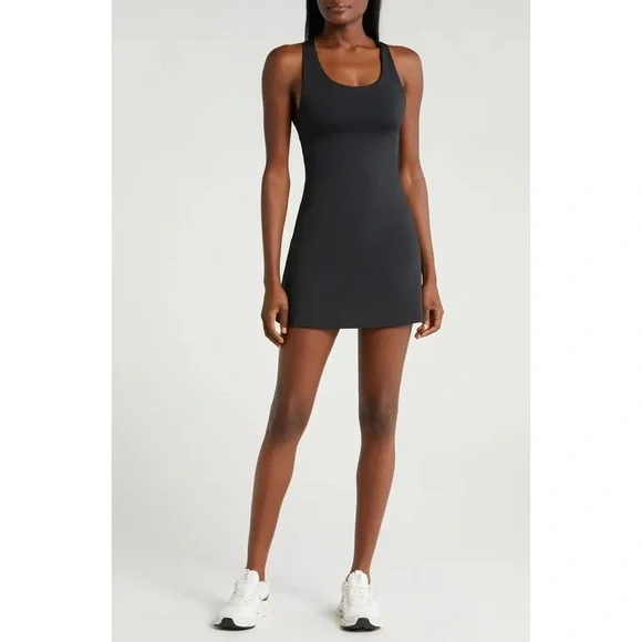 ALO Yoga Black Scoop Neck Racerback Mini Dress