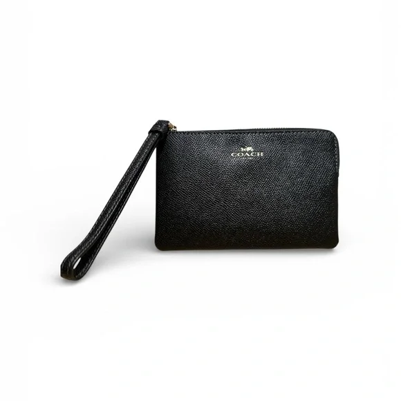 Coach Black Leather Wristlet with Gold Logo