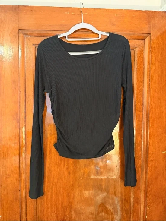 ALO Yoga Black Gather Ribbed Long-Sleeve Top