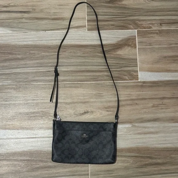 Coach North South Swingpack Signature‎ Canvas Crossbody Bag Black Charcoal 52521
