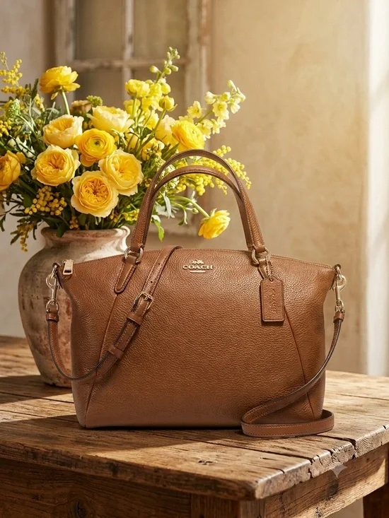 Coach Large Kelsey Satchel in Saddle Brown Pebbled Leather Optional Crossbody