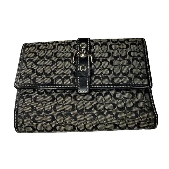 Coach Signature Black Combo Bifold Wallet Purse Black leather‎ trim