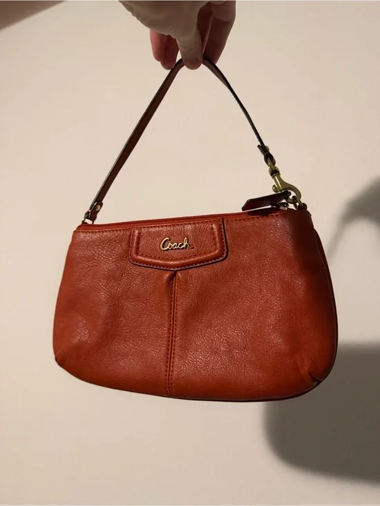 Coach Mini Wristlet in Burnt Orange Leather with Gold Hardware