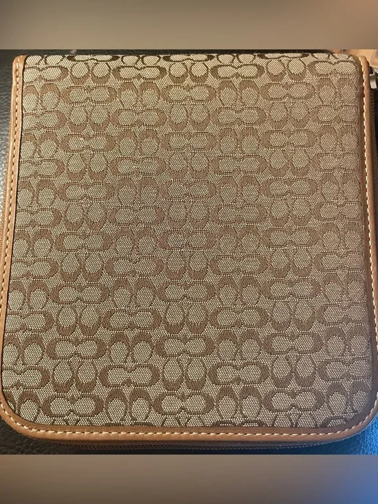 Coach Monogram Canvas CD Case Or Pouch with Tan Trim