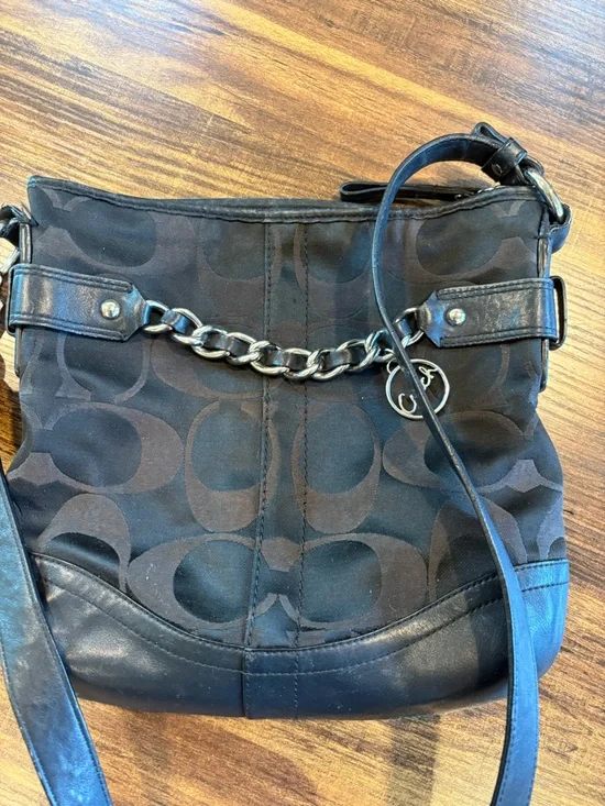 Coach Black and Silver Signature Chain Shoulder Bag