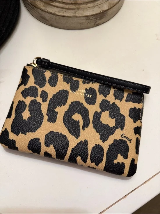 Coach Leopard-Print Wristlet in Tan and Black