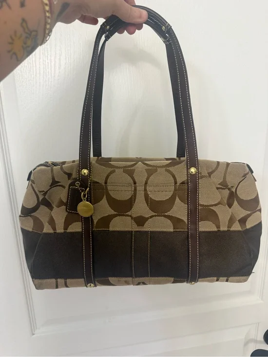 COACH Y2K Signature Khaki/Tan/Brown Canvas Jacquard Zip Satchel Handbag 11102