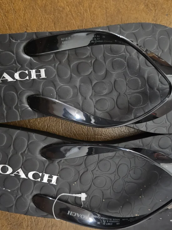 COACH Black Logo Flip Flop Sandals