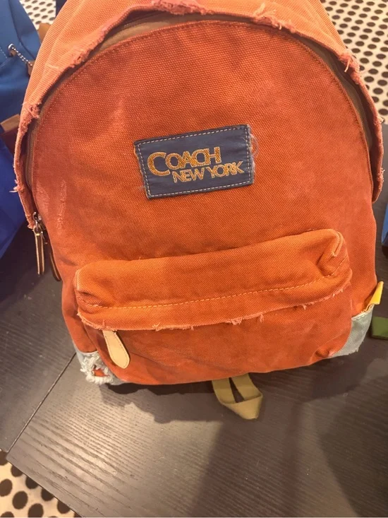 Coach Canvas Backpack with Tan Leather Trim new with tag orange color