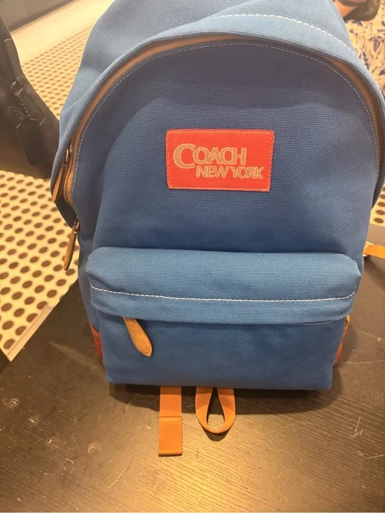 Coach Canvas Backpack with Tan Leather Trim new with tag blue