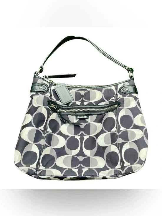 Authentic Coach Signature Nylon Hobo Bag – Black & Grey Monogram