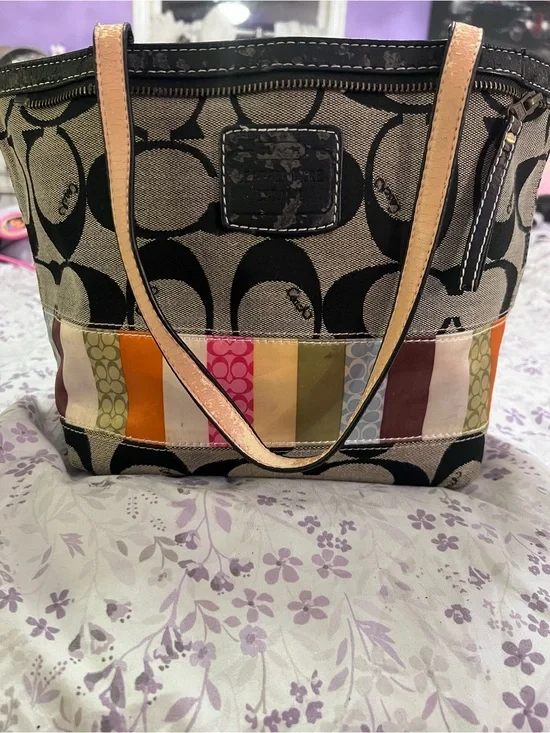 Coach Multicolor Stripe Canvas Shoulder Bag