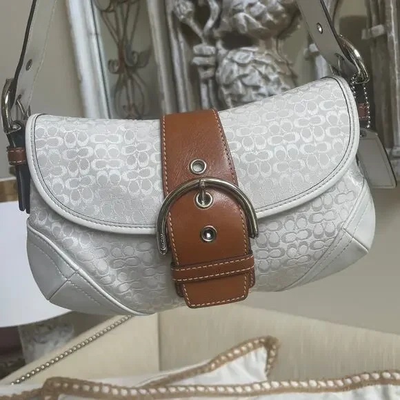 Coach Soho Mini White Signature Flap Bag | 12303 Jacquard & Leather Y2K