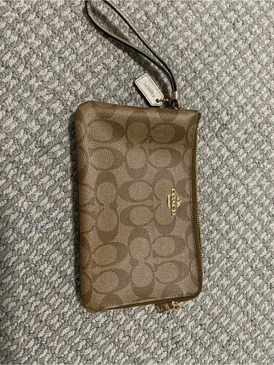 Large Coach Brown Signature Logo Wristlet with Gold Hardware