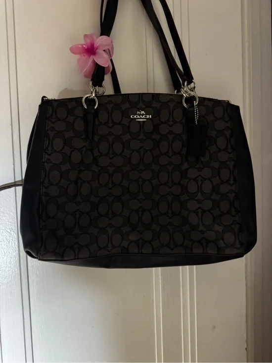 Coach Black Signature Shoulder Tote with Silver Hardware