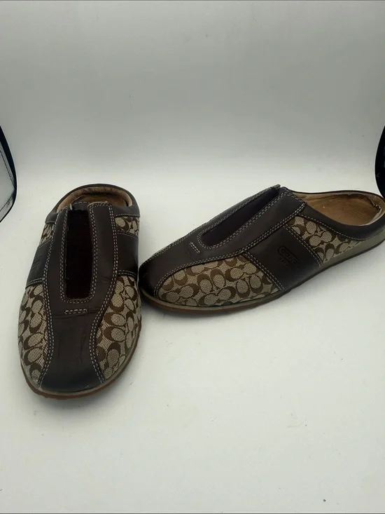 VTG Coach Nadia slip on mule sneakers signature monogram canvas/ leather sz 10M