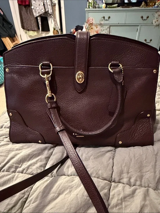 Coach Plum Leather Satchel with Gold-Tone Hardware