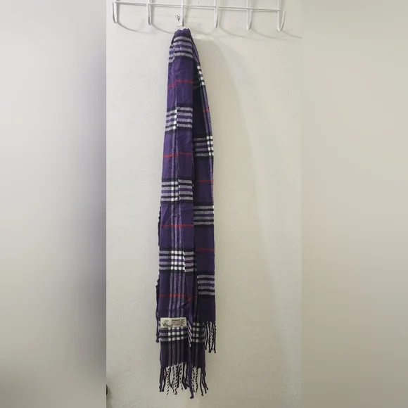 Avanti Purple Plaid Scarf with‎ Fringe, Cashemire.