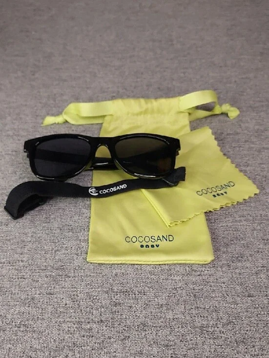 Cocosand Baby Toddler Black Sunglasses CE CAT 3 UV Protection Strap Case Set