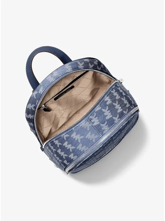 Michael Kors Rhea Medium Logo Jacquard Denim Backpack - Denim