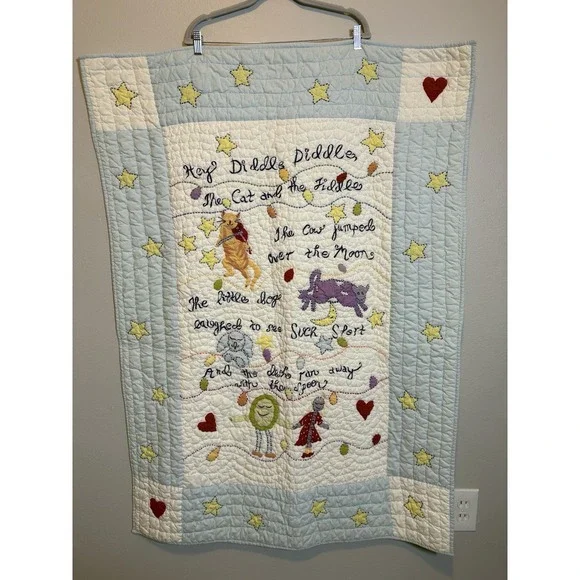 Pottery Barn Kids Hey Diddle Diddle Nursery Crib Quilt Vtg Storybook Nursery