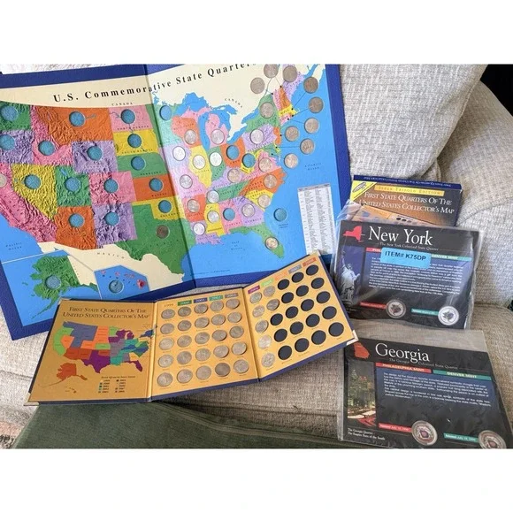 US State Quarters Collectors Map Folder Album Display & More…includes Quarters!