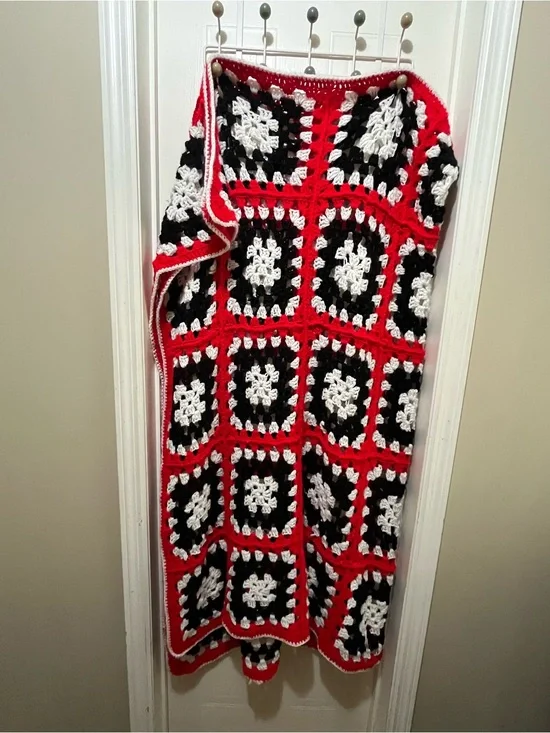 Red Black White Crochet Sweater -
