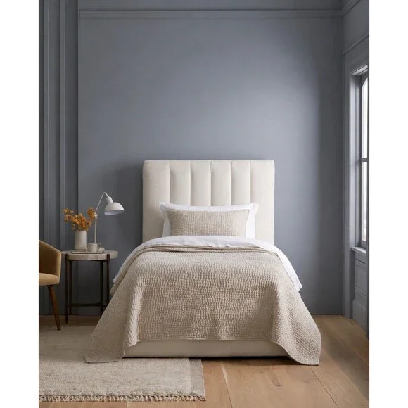 New Quince European Linen Cotton Stitch Quilt Twin Natural $151 Retail