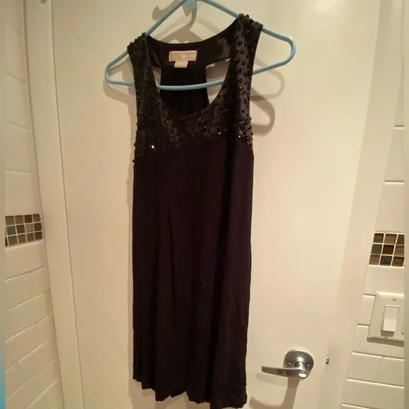 Michael Kors Black Beaded Halter Evening Top
