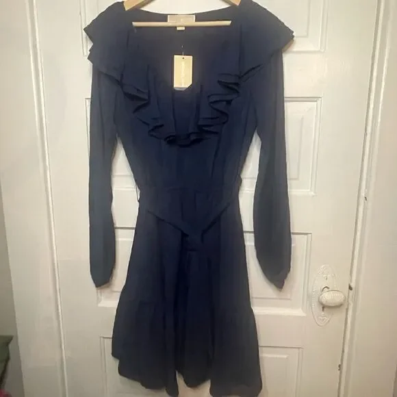 NWTs Michael Kors Ruffled V-Neck Tiered Hem Dress Size Medium