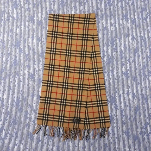 Burberry London Vintage Scarf Nova Check Lambswool Made England Fringe 58 x 11