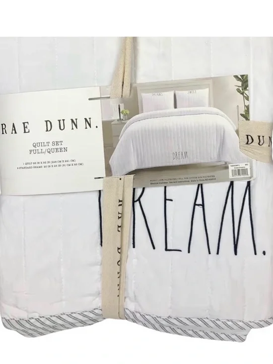 Rae Dunn White Quilted Bedding Set with 'DREAM' Embroidery