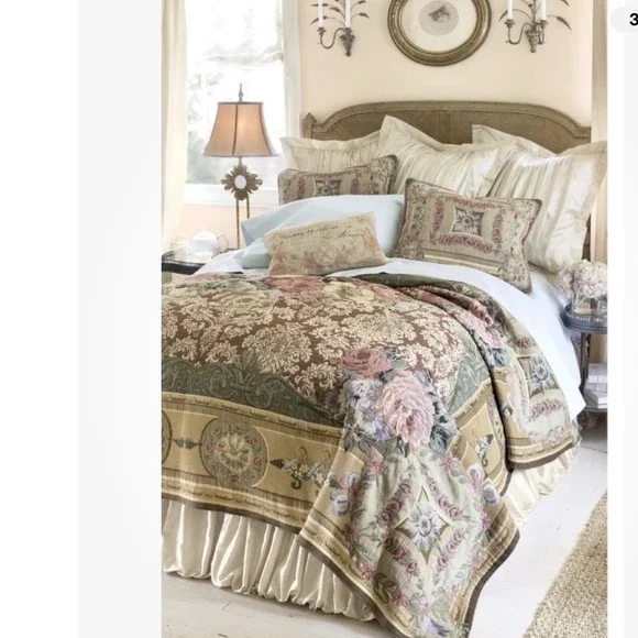 Soft Surroundings Mas La Barque Floral Tapestry Queen Bedspread Belgium Cotton