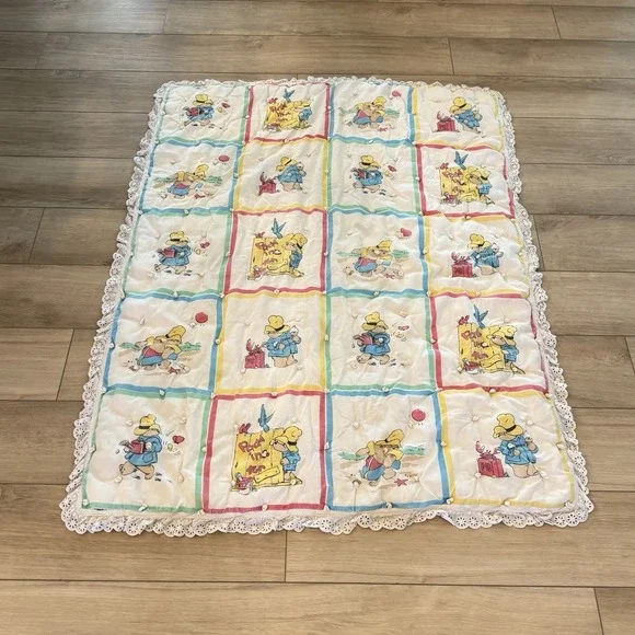 Paddington Bear Baby Crib Quilt Blanket‎ Baby Nursery Primitive Vintage 40