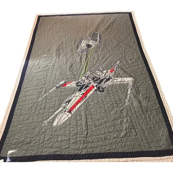 Pottery Barn Kids Star Wars Twin Quilt Boys X-Wing TIE Fighter Grey 2014 Bedroom