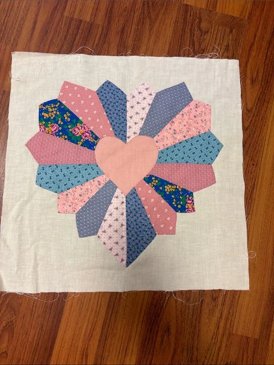 Patchwork Heart Dresden Quilt Block - Pink Blue Floral