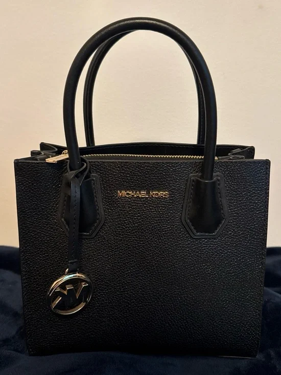 Michael Kors Black Pebbled Leather Satchel with Gold Hardware