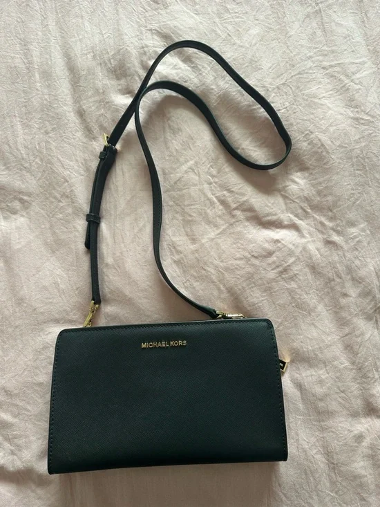 Michael Kors Black Leather Crossbody with Gold Hardware