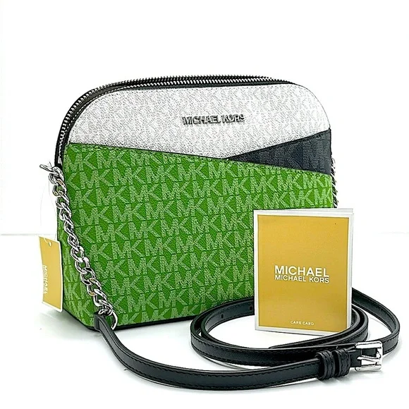 Michael Kors Jet Set Travel Color-Block Signature Logo Crossbody Bag Jangle Gree