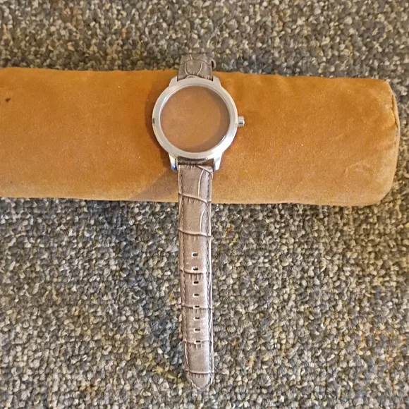 Micheal Kors Khahki Crocodile Pattern Strap Silver bezel Band