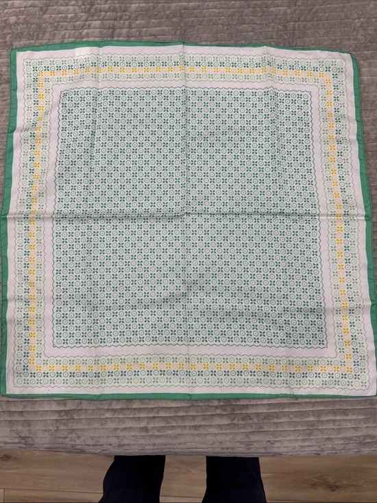 Green & White Floral Pattern Silk Scarf